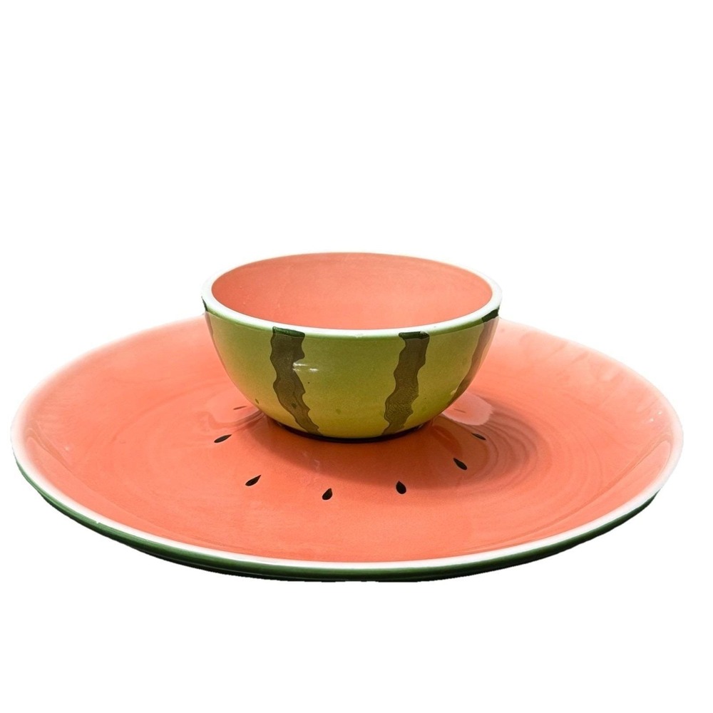 Vintage Watermelon Chip Dip Serving Set Japan Ceramic Party Platter